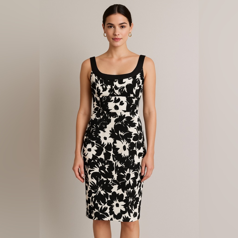 Donna Ricco Black and White Sheath Midi Satin Dress size 10. EUC